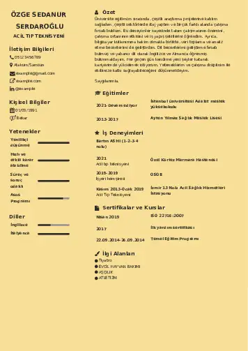 Acil Tıp Teknisyeni CV Örnekleri cv indir